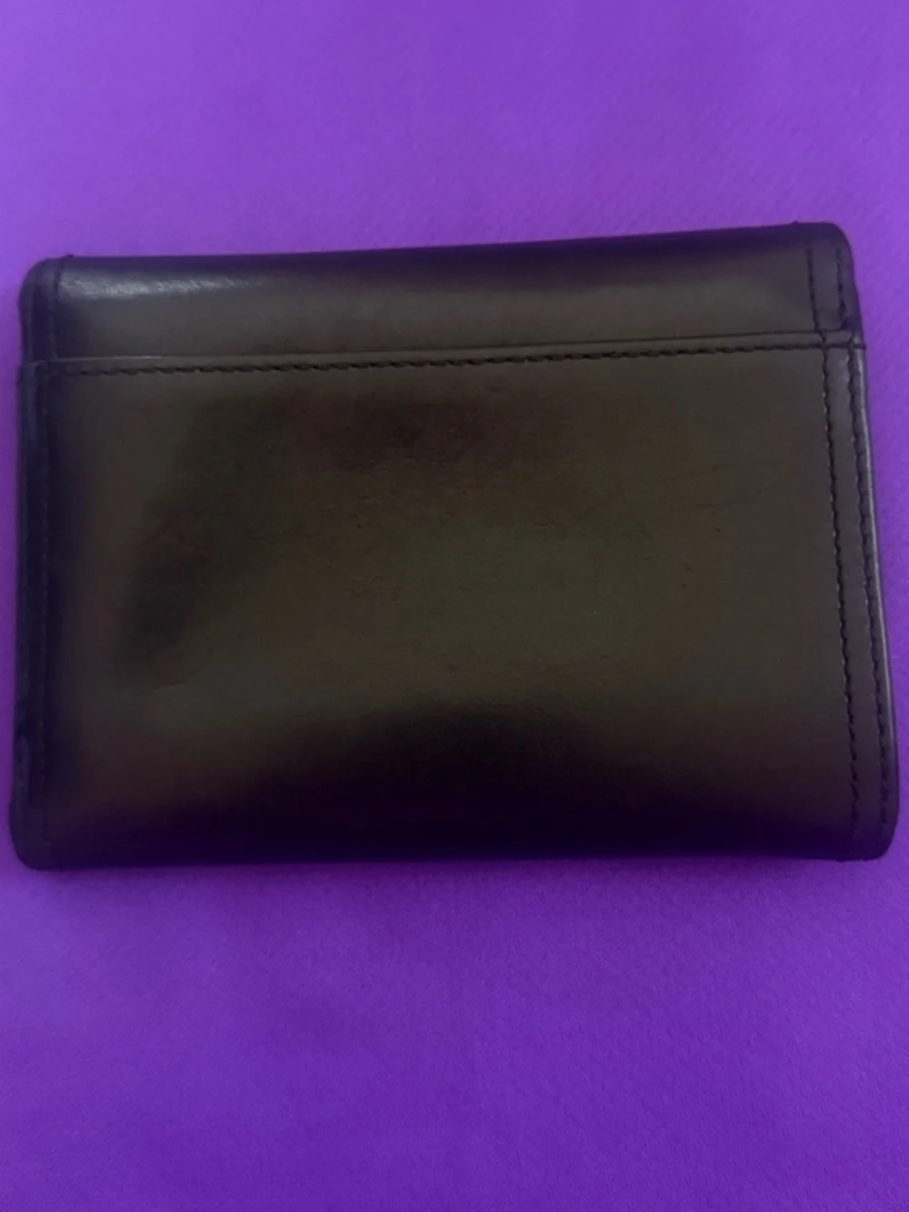 Coach Black Leather Trifold Wallet with Round Logo Snap